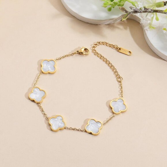 18K Gold Plated Clover Lucky Bracelet for Women - Trendy Flower Link Jewelry - Picture 6 of 7